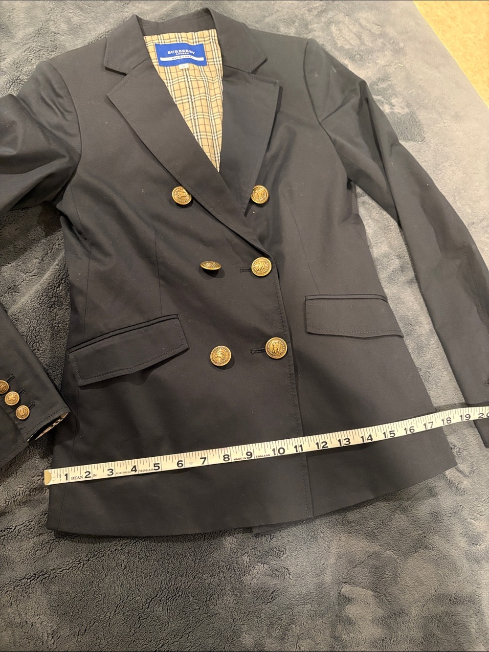 Burberry Blue Label Navy Double Breasted Blazer Gold Buttons Size 38 Lyocell - Picture 14 of 15